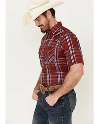 Ely Walker Men's Plaid Print Short Sleeve Pearl Snap Western Shirt