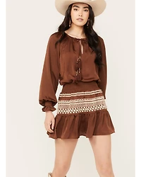 Shyanne Women's Satin Peasant Mini Dress