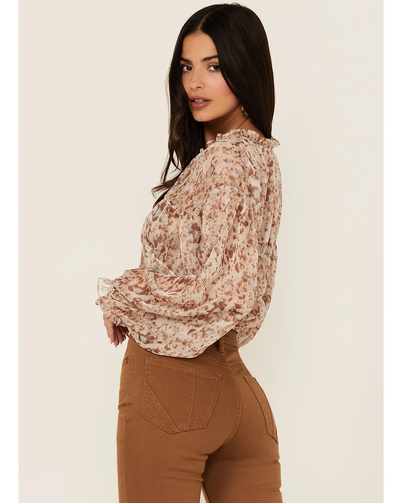 Lush Women's Cinch Detail Long Sleeve Blouse