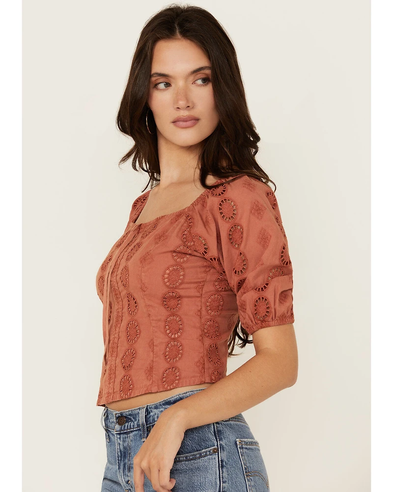 Shyanne Women's Tie-Front Short Sleeve Eyelet Top