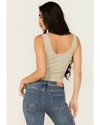 Fornia Women's Solid Lace Trim Sleeveless Cropped Tank Top