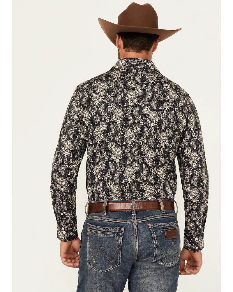 Rock & Roll Denim Men's Floral Print Long Sleeve Snap Stretch Western Shirt