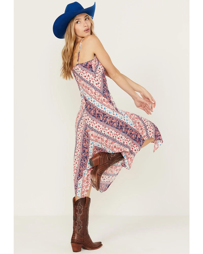 Wild Moss Women's Multi Print Hanky Hem Midi Dress