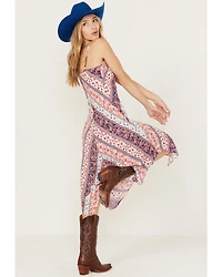 Wild Moss Women's Multi Print Hanky Hem Midi Dress