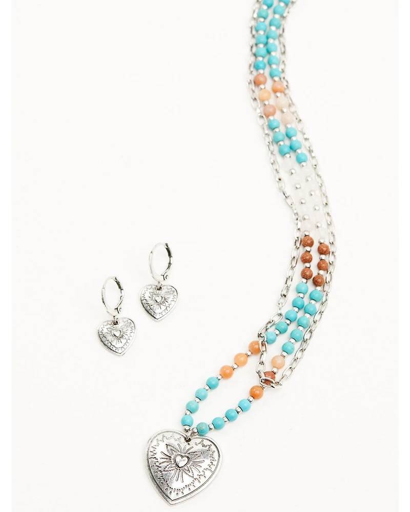 Shyanne Women's Beaded Heart Pendant Jewelry Set - 2 Piece