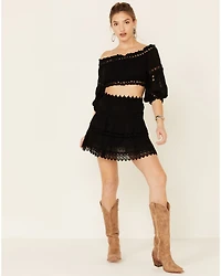 Revel Women's Cropped Off Shoulder Crochet Top