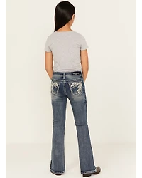 Grace LA Girls' Leaf Embroidered Flare Stretch Denim Jeans
