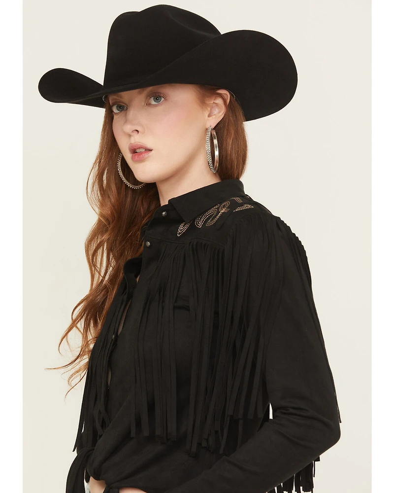 Idyllwind Women's McKinney Faux Suede Long Sleeve Fringe Top