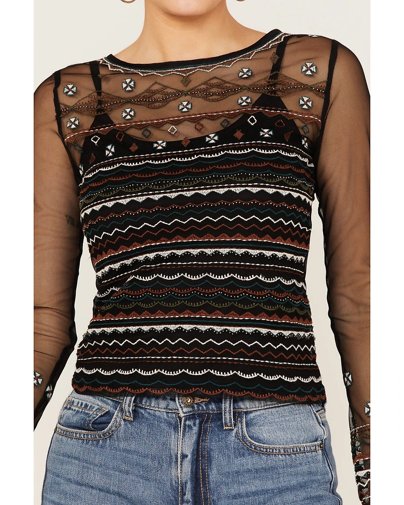 Shyanne Women's Beaded Mesh Crop Top