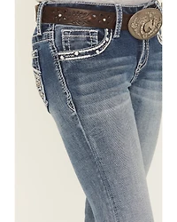 Grace LA Girls' Medium Wash Paisley Pocket Bootcut Stretch Denim Jeans
