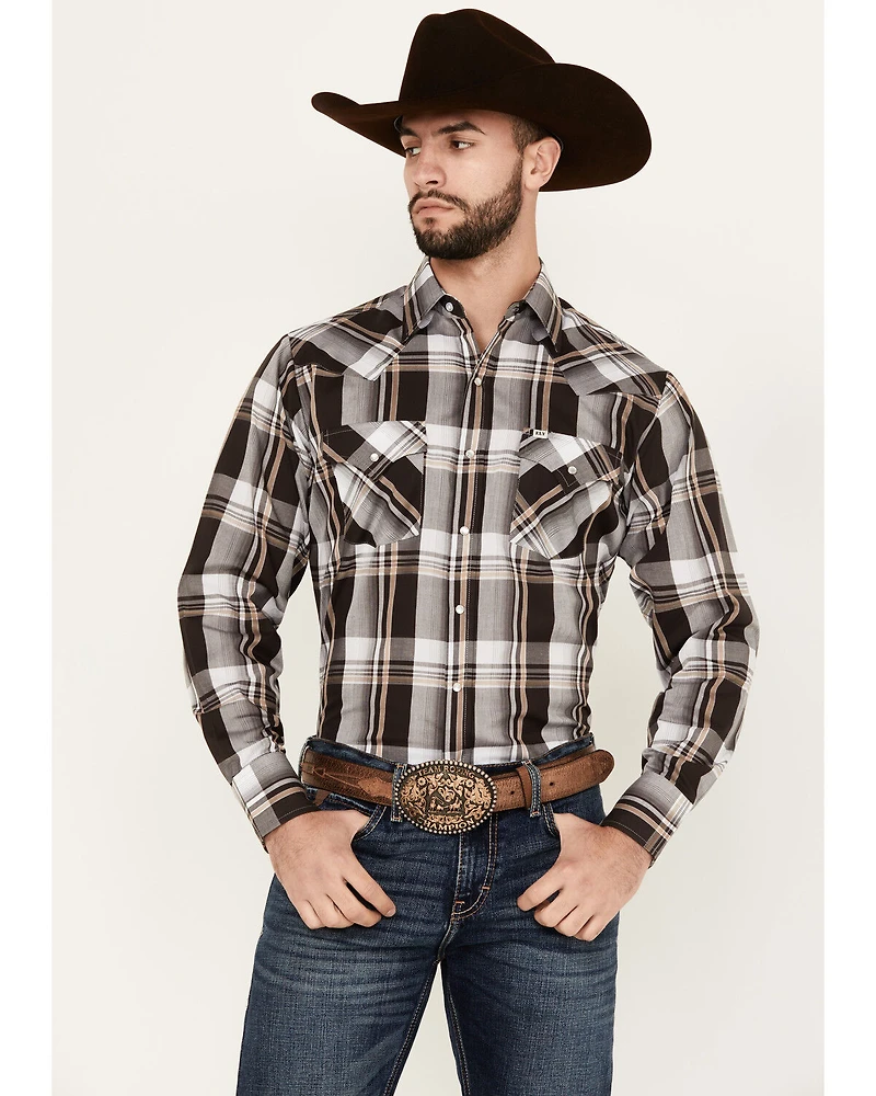 Ely Walker Men's Plaid Print Long Sleeve Snap Western Shirt