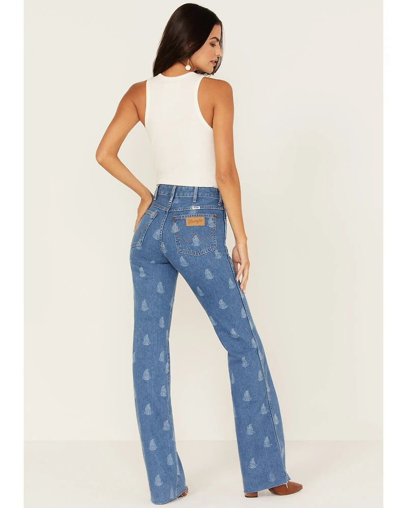 Wrangler Women's Medium Wash Paisley Print Westward High Rise Bootcut Jeans