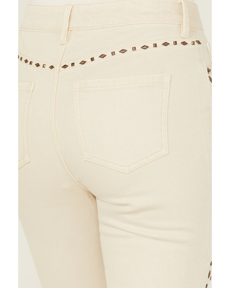 Wonderwest Women's Birch High Rise Studded Slim Bootcut Rigid-Like Stretch Denim Jeans