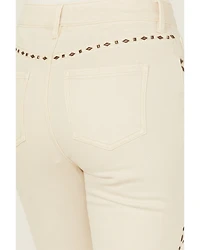 Wonderwest Women's Birch High Rise Studded Slim Bootcut Rigid-Like Stretch Denim Jeans