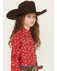 Cowgirl Hardware Girls' Brand Iron Print Long Sleeve Snap Stretch Western Shirt