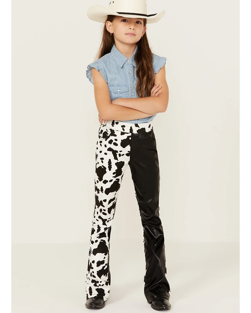 Saints & Hearts Girls' Cow Print Flare Pants