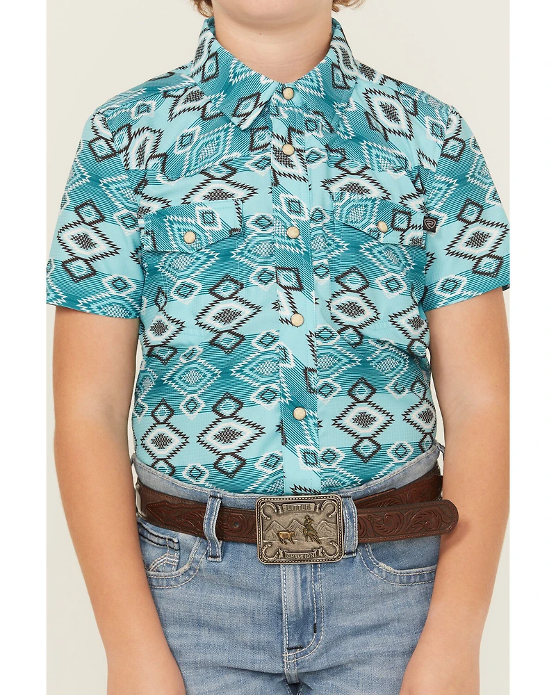 Rock & Roll Denim Boys' Southwestern Print Short Sleeve Snap Western Shirt