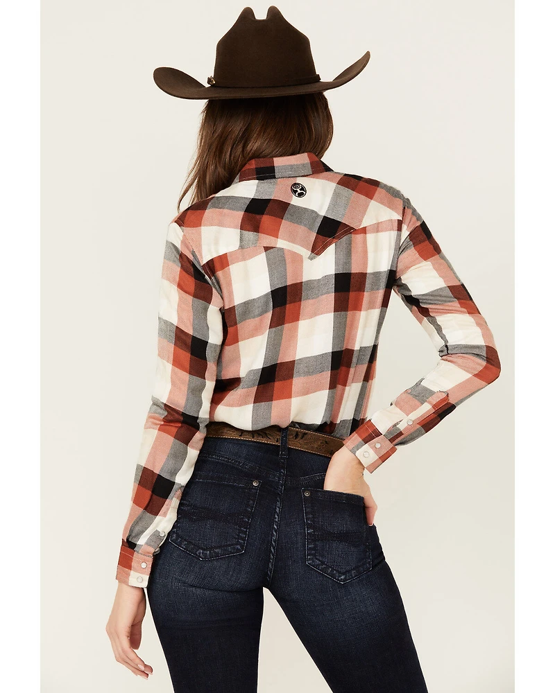 Hooey Women's Plaid Print Long Sleeve Pearl Snap Flannel Shirt