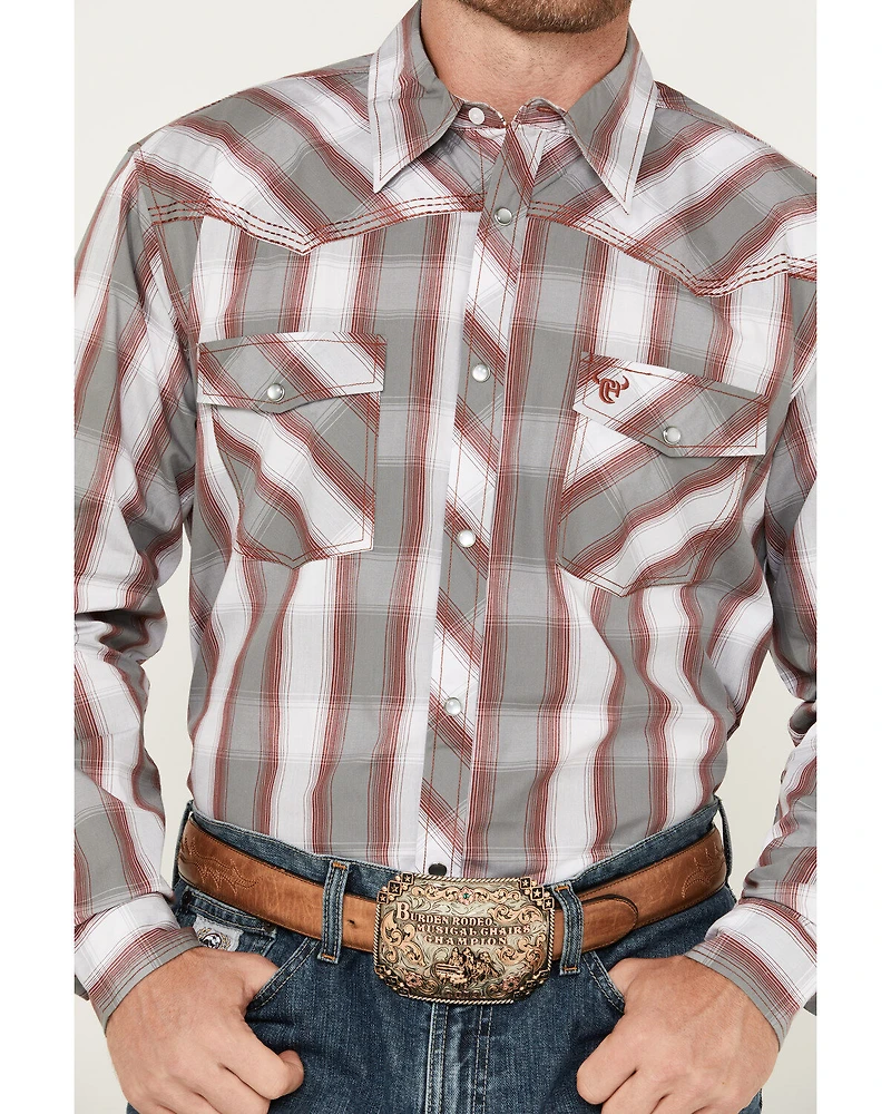Cowboy Hardware Men's Hombre Plaid Print Long Sleeve Pearl Snap Western Shirt