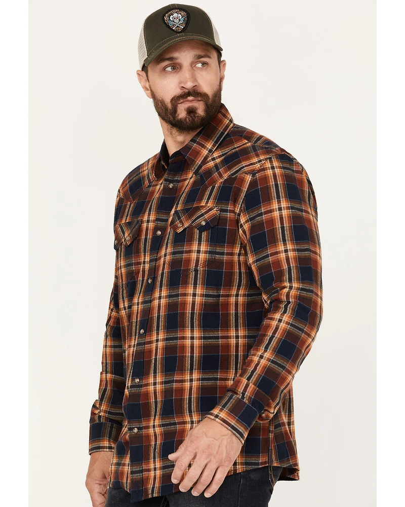 Moonshine Spirit Men's Rusted Still Plaid Print Snap Western Flannel Shirt
