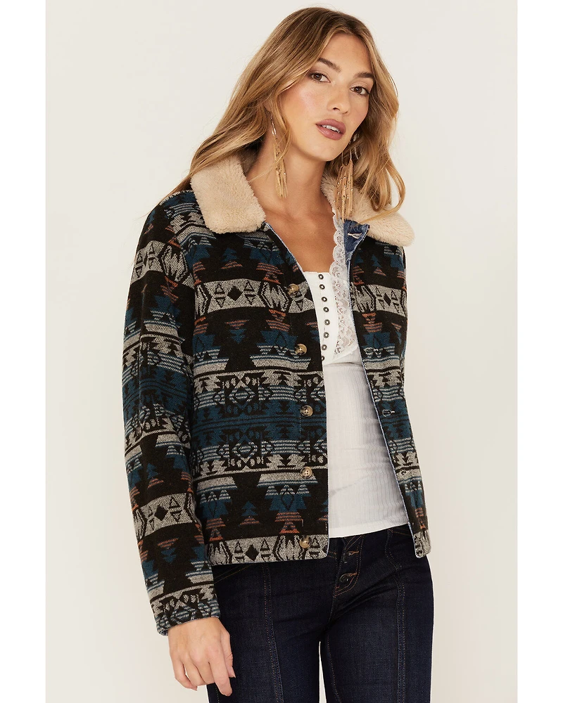 Idyllwind Women's Medium Wash Reversible Sherpa Blanket Denim Jacket