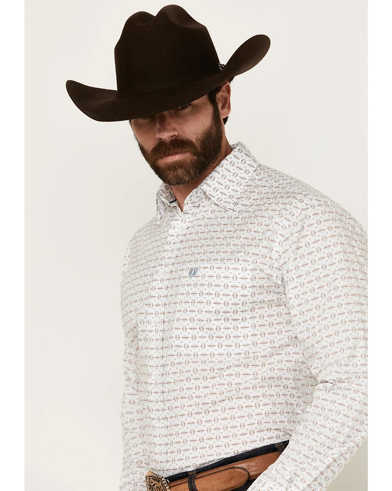 Rough Stock by Panhandle Men's Geo Print Long Sleeve Button-Down Stretch Western Shirt