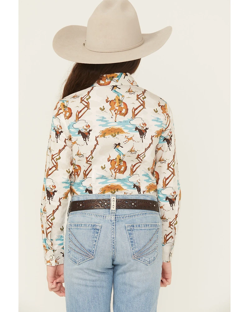 Cruel Girl Girls' Cowgirl Printed Long Sleeve Snap Western Shirt