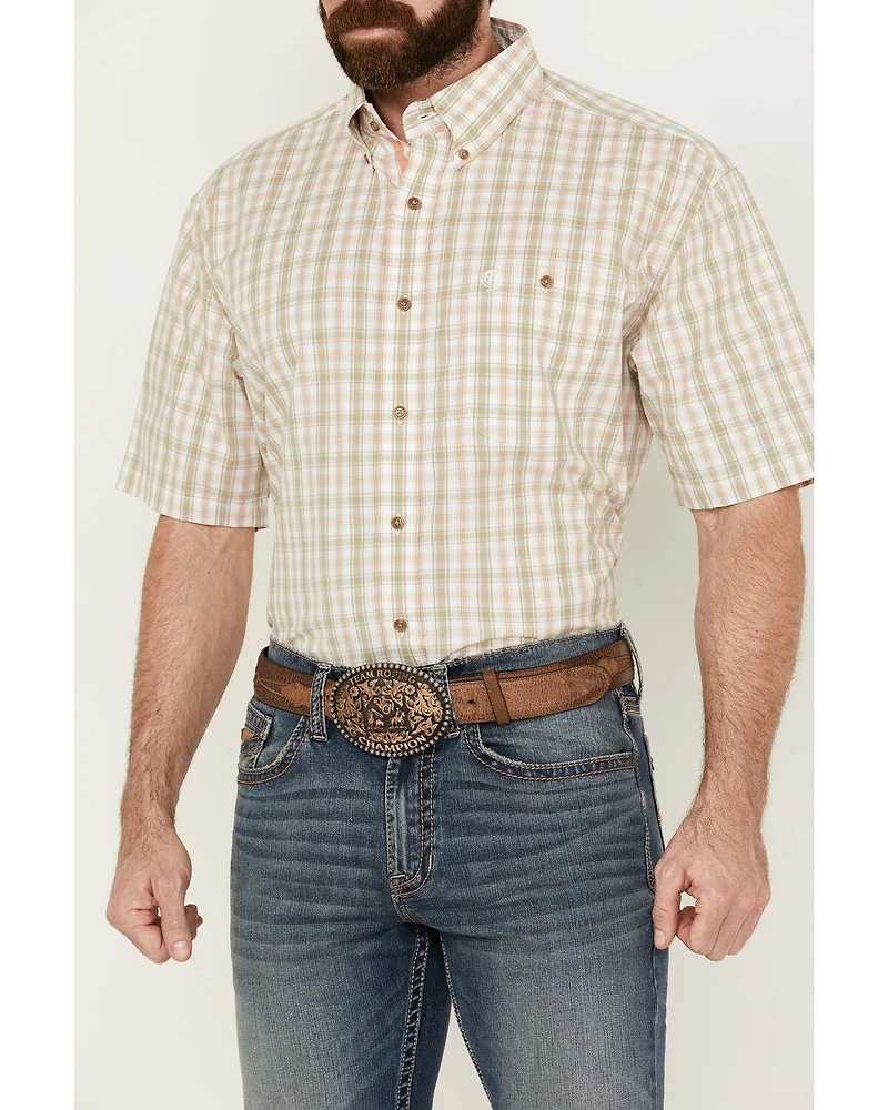 George Strait by Wrangler Men's Plaid Print Short Sleeve Button-Down Stretch Western Shirt