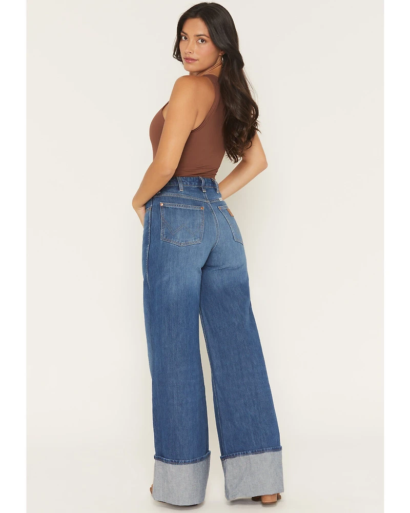 Wrangler Women's Medium Wash High Rise Cuffed Trouser Denim Jeans