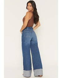 Wrangler Women's Medium Wash High Rise Cuffed Trouser Denim Jeans