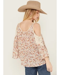 Wild Moss Women's Floral Print Cold Shoulder Top