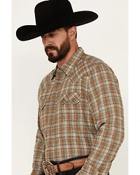 Moonshine Spirit Men's Hickory Plaid Print Long Sleeve Snap Flannel Shirt