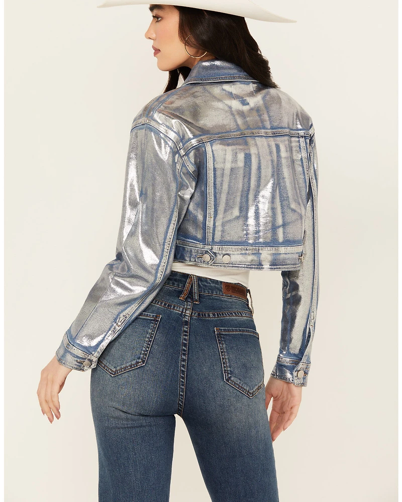 Vibrant Denim Women's Metallic Cropped Jacket