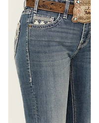 Rock & Roll Denim Women's Medium Wash Mid Rise Geo Print Stretch Bootcut Jeans