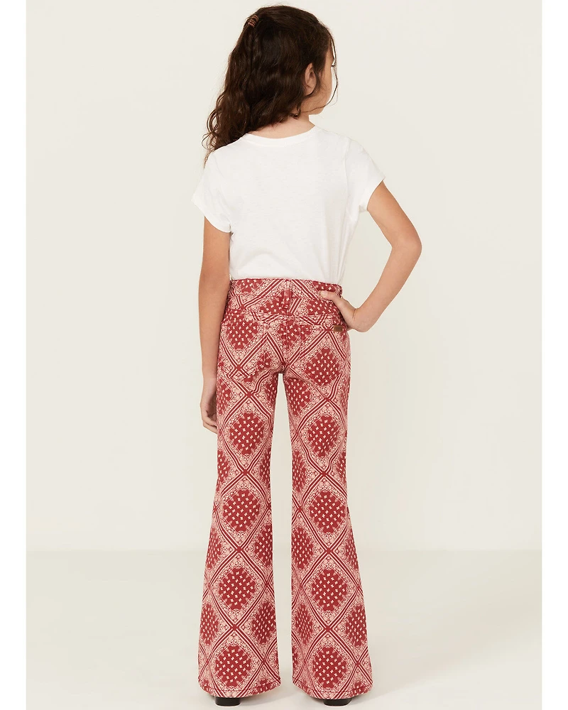 Panhandle Girls' Bandana Print Flare Stretch Denim Jeans