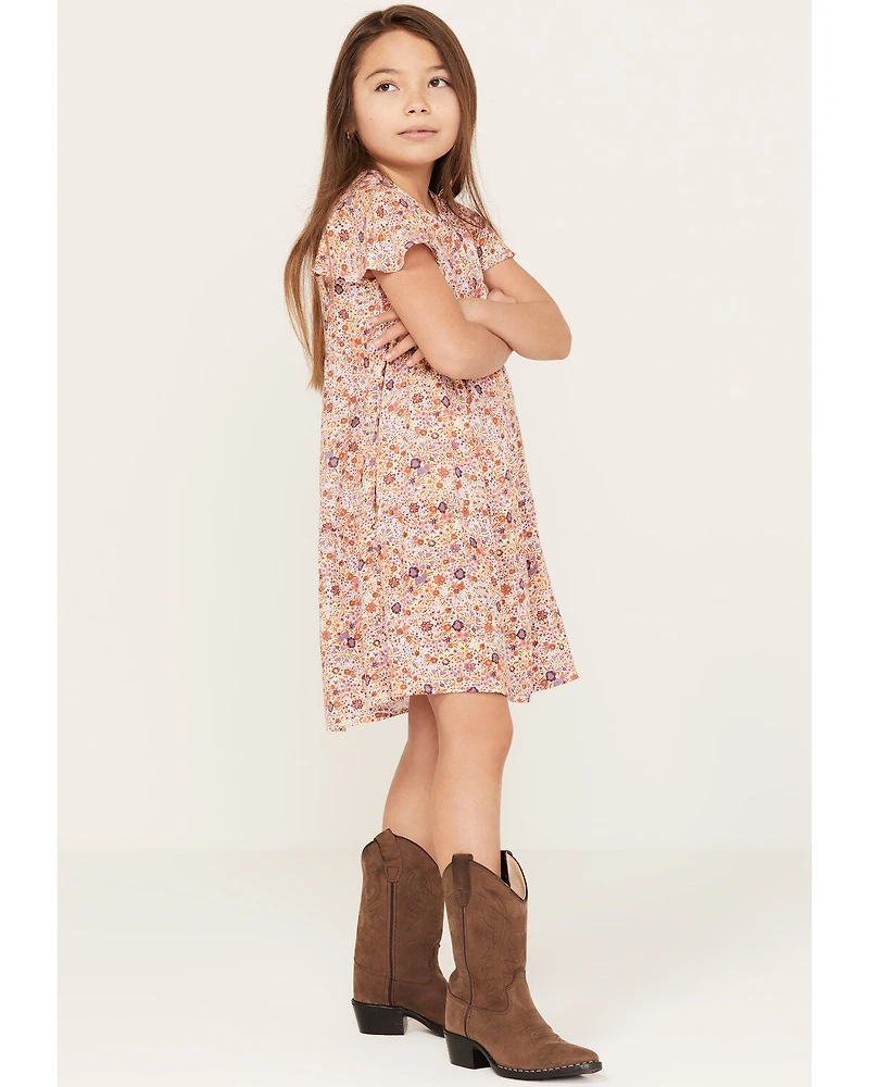 Shyanne Girls' Floral Printed Ruffle Mini Dress