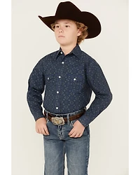 Rock & Roll Denim Boys' Medallion Print Long Sleeve Pearl Snap Western Shirt