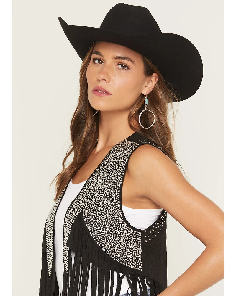 Vocal Women's Crystal Fringe Faux Suede Vest