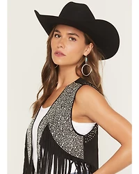 Vocal Women's Crystal Fringe Faux Suede Vest