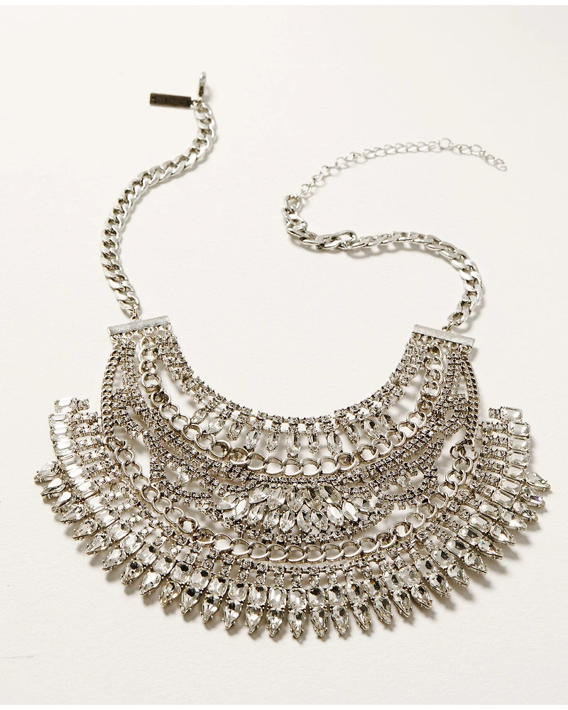 Wonderwest Women's Silver Statement Bib Necklace