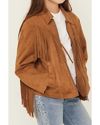 Fornia Girls' Solid Fringe Faux Suede Zip-Up Jacket