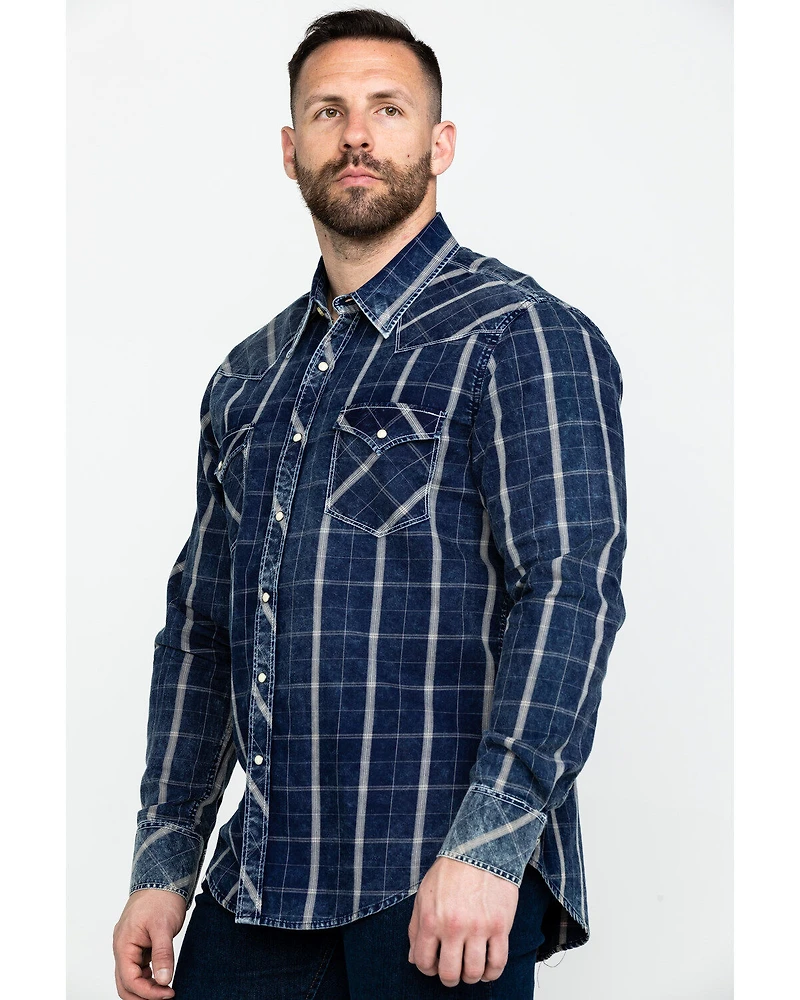 Rock & Roll Denim Men's Crinkle Plaid Long Sleeve Western Shirt