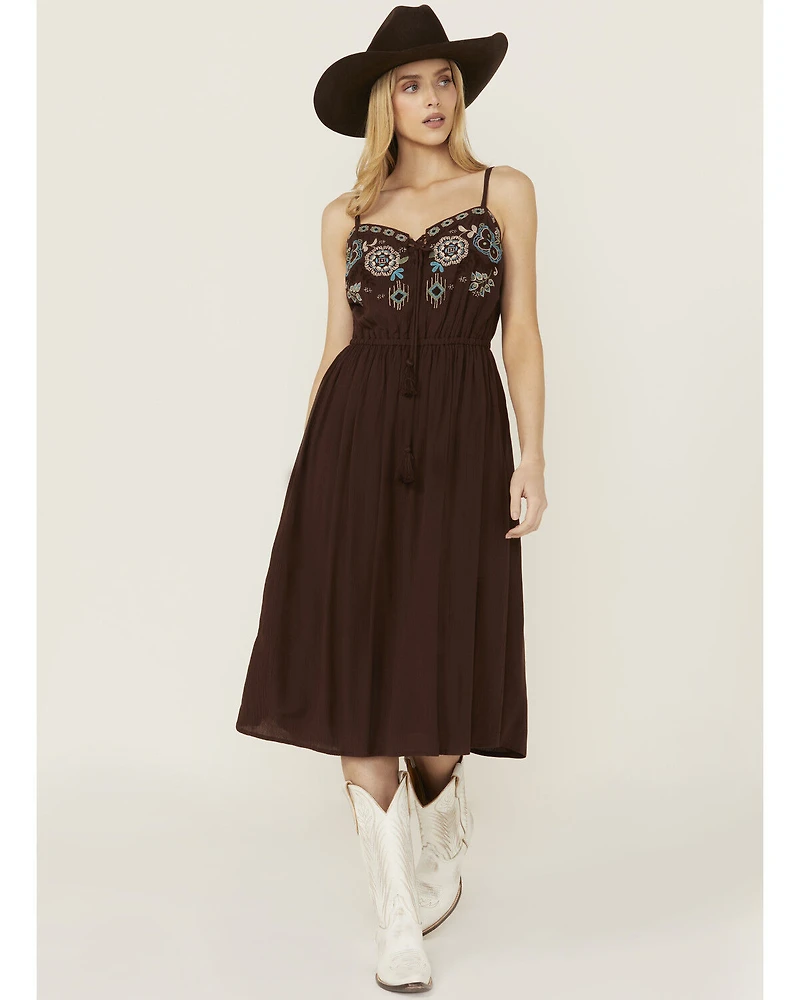 Shyanne Women's Embroidered Tie Front Midi Dress