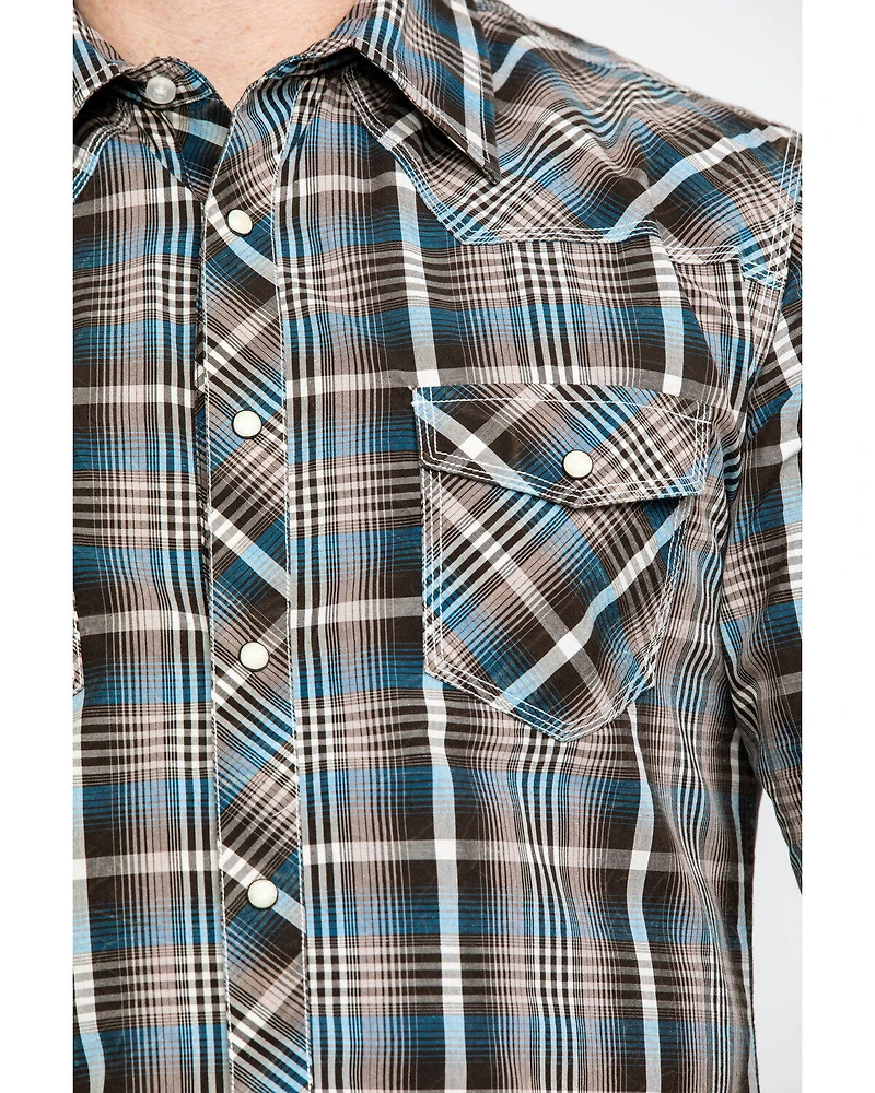 Rock & Roll Denim Men's Plaid Print Long Sleeve Snap Western Shirt