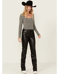 Rock & Roll Denim Women's High Rise Faux Leather Bargain Modest Bootcut Pants