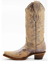 Circle G Women's Brown Floral Embroidery Western Boots - Snip Toe
