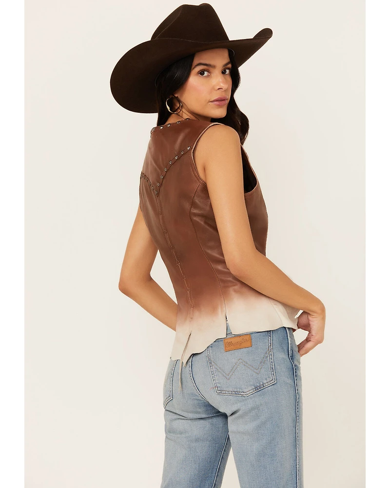 Cripple Creek Women's Ombre Zip Front Studded Leather Vest