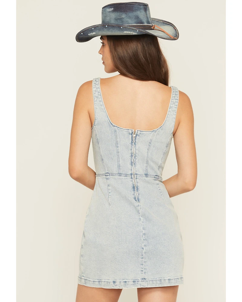 Show Me Your Mumu Women's Light Wash Corset Sleeveless Denim Mini Dress