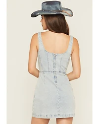 Show Me Your Mumu Women's Light Wash Corset Sleeveless Denim Mini Dress