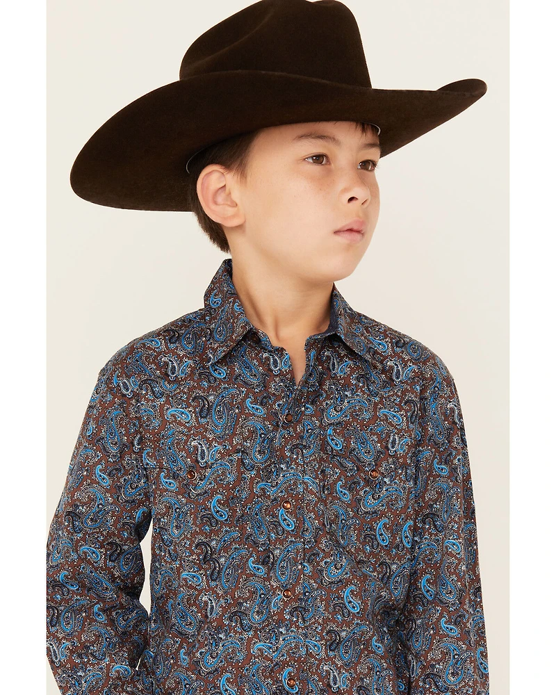 Roper Boys' Paisley Print Long Sleeve Pearl Snap Western Shirt